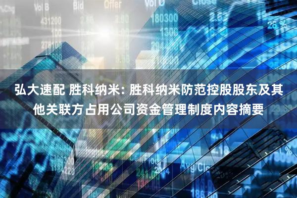 弘大速配 胜科纳米: 胜科纳米防范控股股东及其他关联方占用公司资金管理制度内容摘要